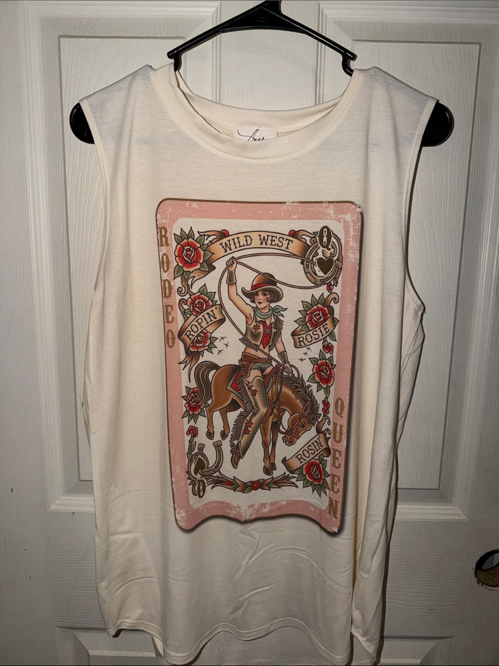Avery Cream Tank Top with Pink and Brown Wild West Graphic